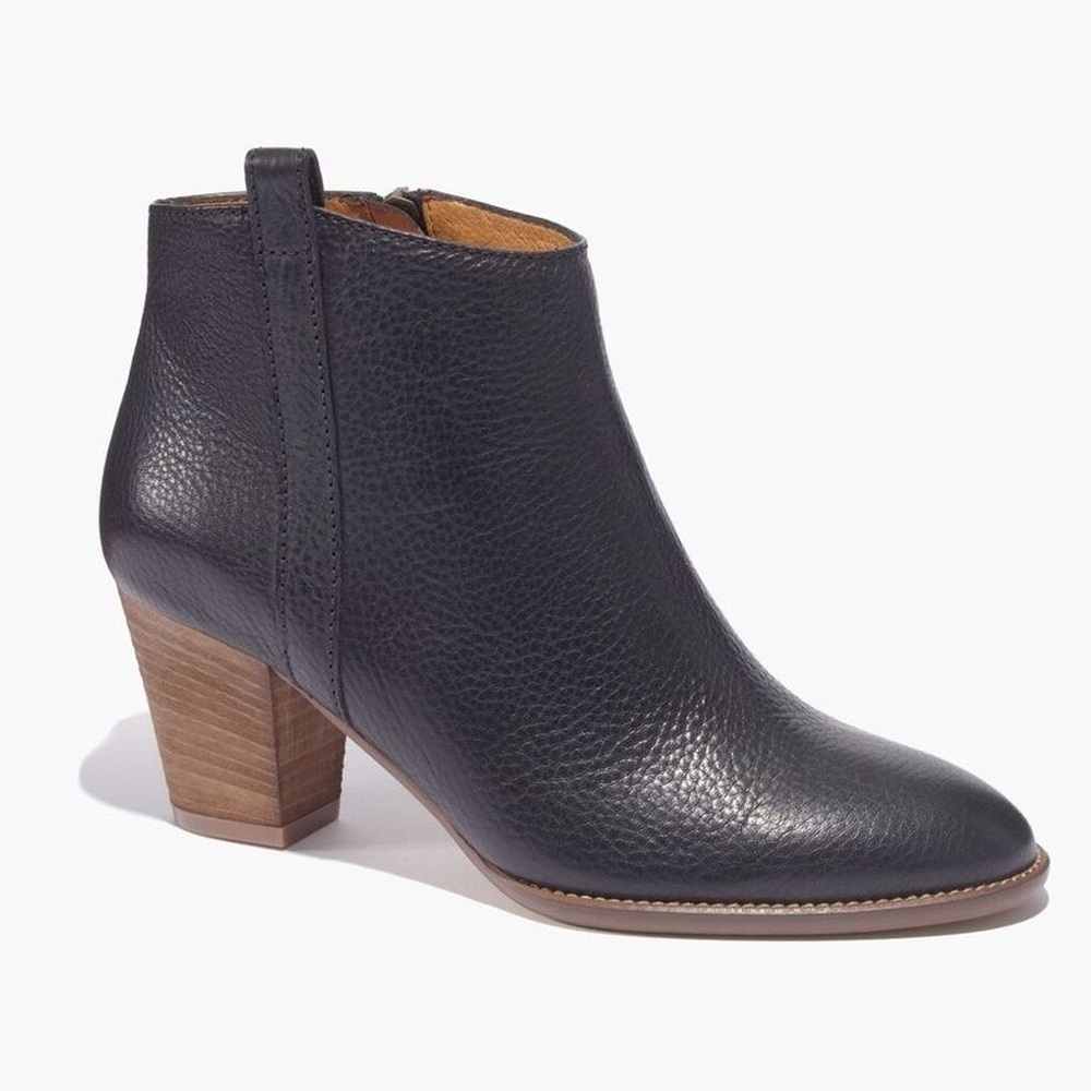 Madewell Billie Boot in pebble black 7.5 leather ankle stacked block heel bootie